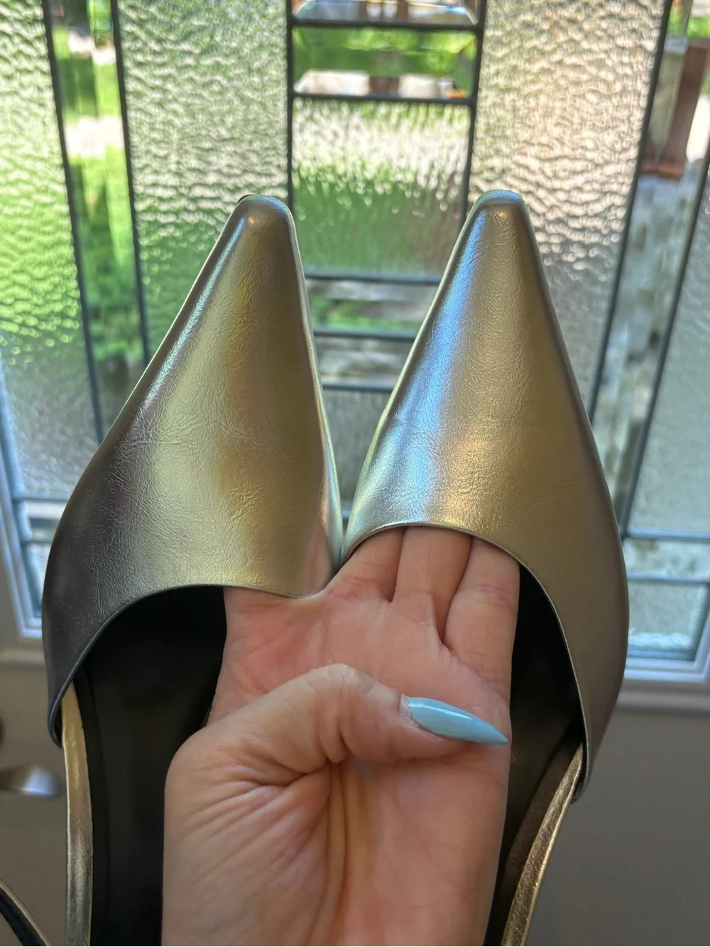ZARA Silver Pointed-Toe Ankle-Strap Heels - Picture 4 of 4